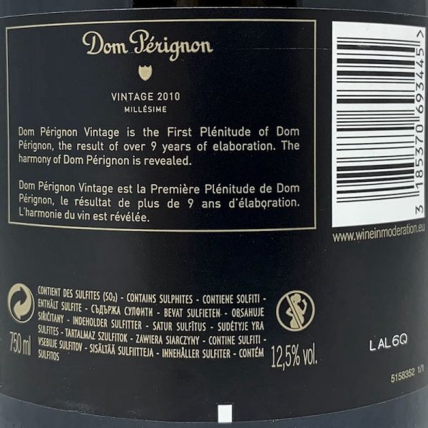 Champagne Dom Perignon Brut Vintage AOC 2010 - Dom Perignon Champagne Dom Perignon Brut Vintage AOC 2010 - Dom Perignon