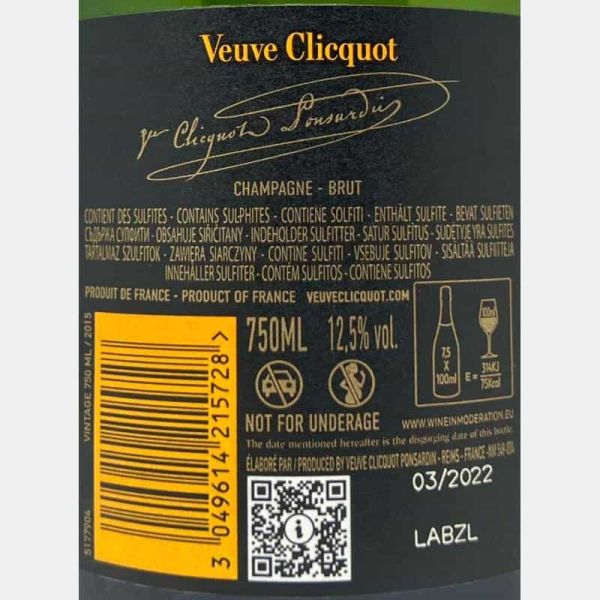 Champagne Vintage Brut AOC 2015 - Veuve Clicquot Champagne Vintage Brut AOC 2015 - Veuve Clicquot