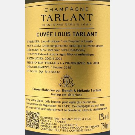Champagne Cuvee Louis Tarlant Brut Nature AOC 2004 - Tarlant