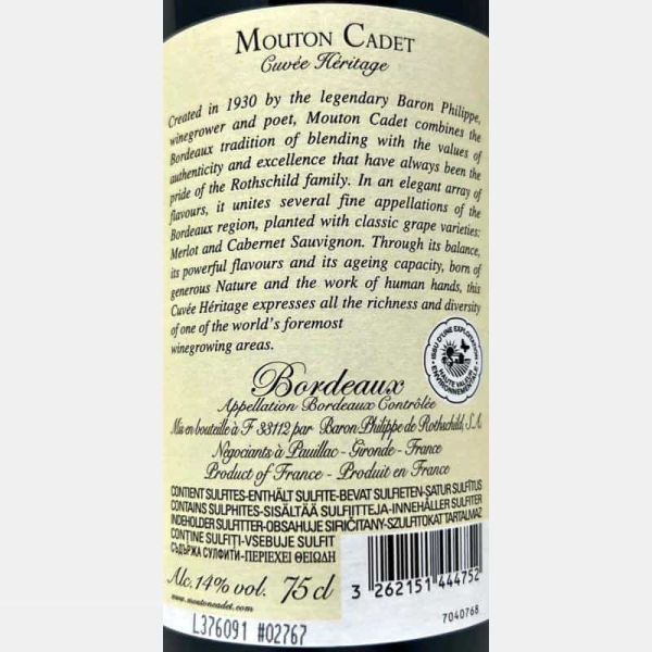 Mouton Cadet Heritage Bordeaux AOC 2020 - Baron Philippe de Rothschild Mouton Cadet Heritage Bordeaux AOC 2020 - Baron Philippe de Rothschild