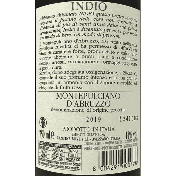 Montepulciano d'Abruzzo Indio DOC 2019 - Cantine Bove Montepulciano d'Abruzzo Indio DOC 2019 - Cantine Bove