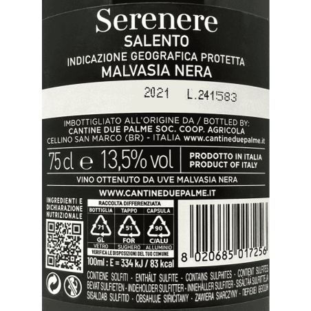 Malvasia Nera Serenere Salento IGP 2021 - Cantine Due Palme