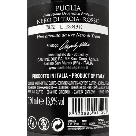 Nero di Troia Priamo Puglia IGP 2022 - Cantine Due Palme
