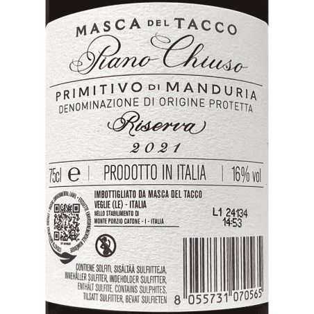 Primitivo di Manduria Riserva Piano Chiuso DOC 2021 - Masca del Tacco