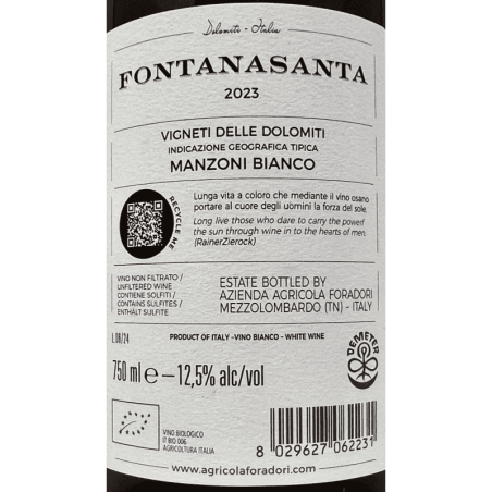 Manzoni Bianco Fontanasanta Vigneti delle Dolomiti IGT 2023 Bio - Elisabetta Foradori