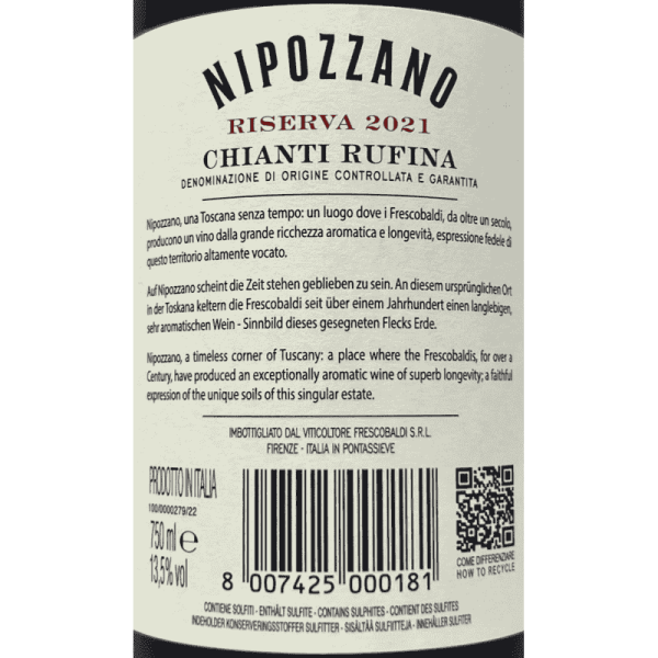 Chianti Rufina Riserva Nipozzano DOCG 2021 - Frescobaldi Chianti Rufina Riserva Nipozzano DOCG 2021 - Frescobaldi