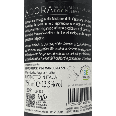 Salice Salentino Riserva Adora DOP 2021 - Produttori di Manduria