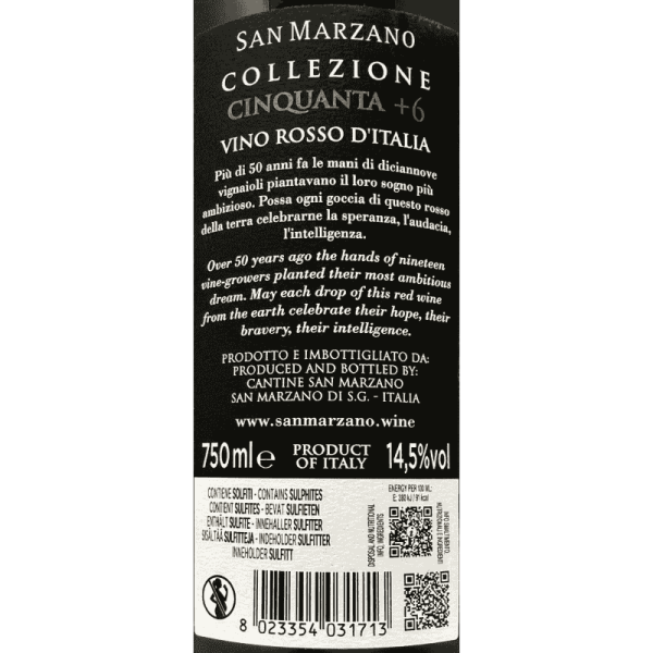 Collezione Cinquanta +6 Vino Rosso d’Italia - Cantine San Marzano Collezione Cinquanta +6 Vino Rosso d’Italia - Cantine San Marzano