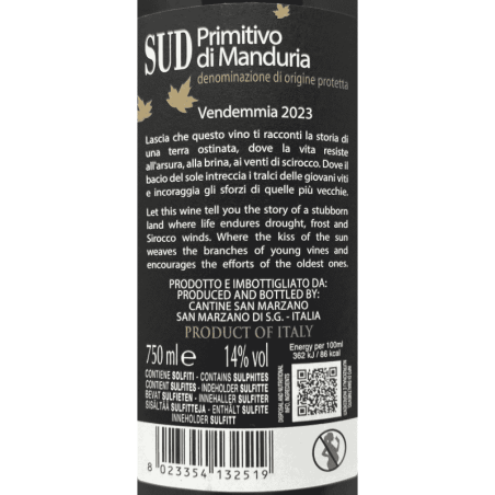 Primitivo di Manduria Sud DOP 2023 - Cantine San Marzano