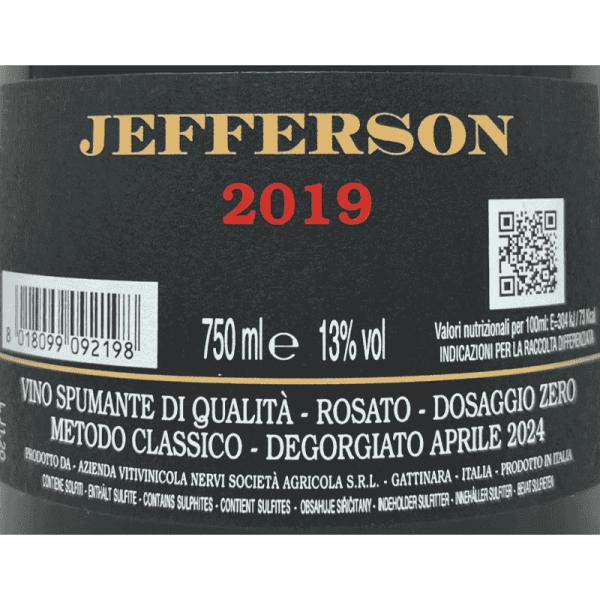 Spumante Metodo Classico Jefferson Dosaggio Zero 2019 - Conterno Cantine Nervi Spumante Metodo Classico Jefferson Dosaggio Zero 2019 - Conterno Cantine Nervi