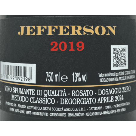 Spumante Metodo Classico Jefferson Dosaggio Zero 2019 - Conterno Cantine Nervi