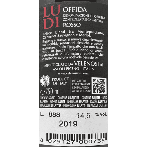Ludi Rosso Offida DOCG 2019 - Velenosi Ludi Rosso Offida DOCG 2019 - Velenosi