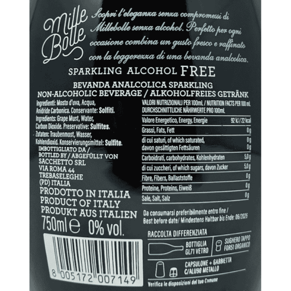 Spumante Brut Mille Bolle Alcohol Free - Sacchetto Spumante Brut Mille Bolle Alcohol Free - Sacchetto