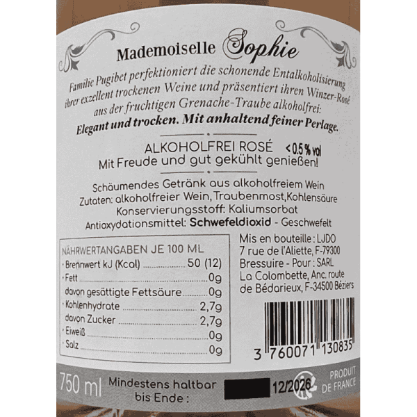 Mademoiselle Sophie Rosé Alcohol Free - Domaine Pugibet Mademoiselle Sophie Rosé Alcohol Free - Domaine Pugibet