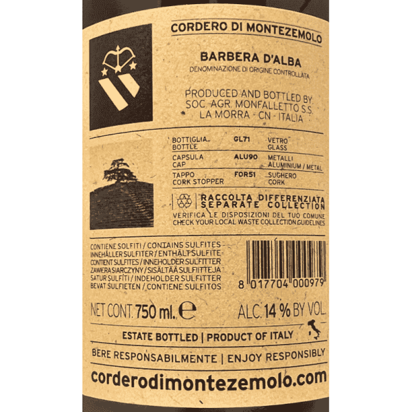 Barbera d'Alba DOC 2023 - Cordero di...