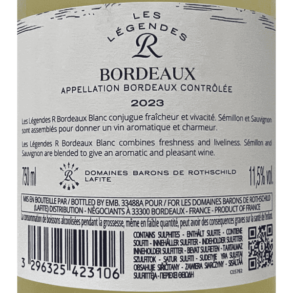 Les Légend R Blanc Bordeaux AOC 2023 - Domaines Barons de Rothschild Lafite Les Légend R Blanc Bordeaux AOC 2023 - Domaines Barons de Rothschild Lafite