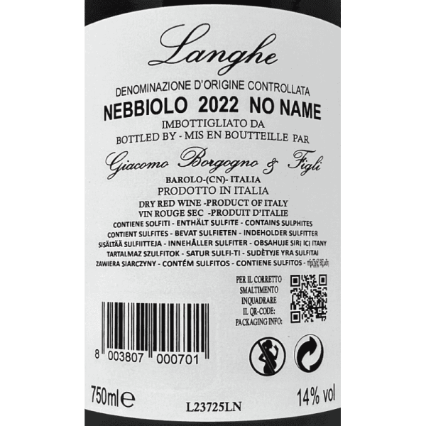 Nebbiolo No Name Langhe DOC 2022 -...