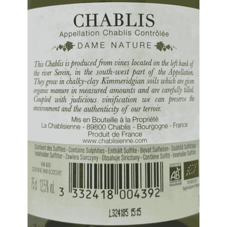 Chablis Dame Nature AOC 2022 Bio - La Chablisienne