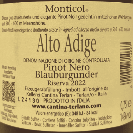 Pinot Nero Riserva Monticol Alto Adige DOC 2022 - Cantina Terlan