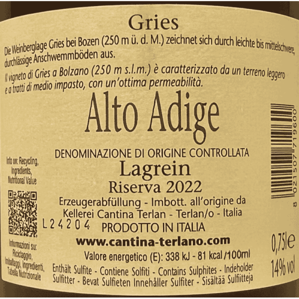 Lagrein Riserva Gries Alto Adige DOC 2022 - Cantina Terlan Lagrein Riserva Gries Alto Adige DOC 2022 - Cantina Terlan