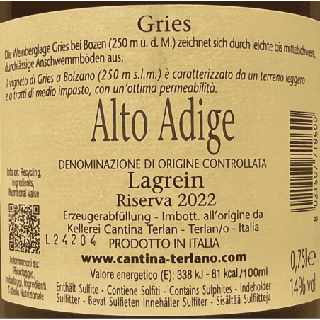 Lagrein Riserva Gries Alto Adige DOC 2022 - Cantina Terlan