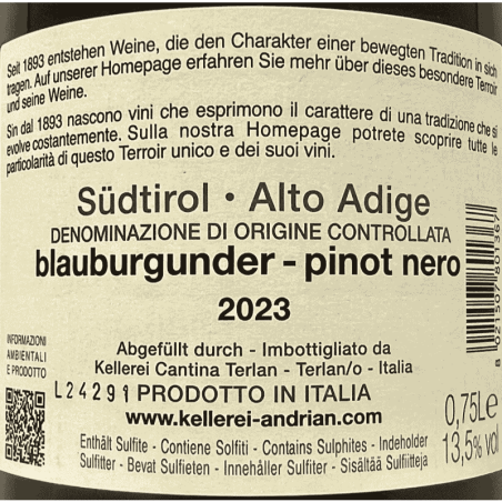 Pinot Noir Alto Adige DOC 2023 - Cantina Andrian