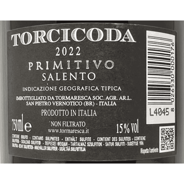 Primitivo Torcicoda Salento IGT 2022 - Antinori Tormaresca Primitivo Torcicoda Salento IGT 2022 - Antinori Tormaresca