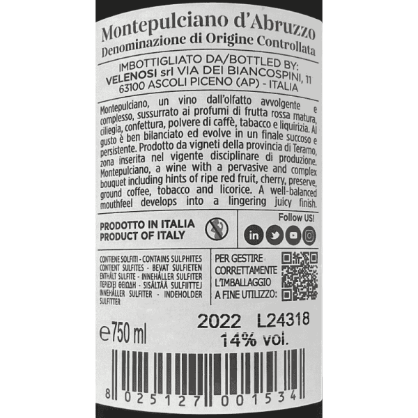 Montepulciano d'Abruzzo Prope DOC 2022 - Velenosi Montepulciano d'Abruzzo Prope DOC 2022 - Velenosi