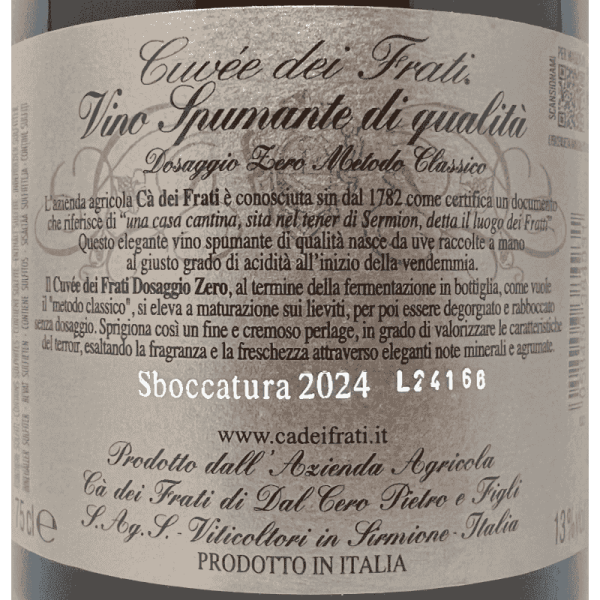 Spumante Metodo Classico Cuvee dei Frati Dosaggio Zero VSQ - Ca dei Frati Spumante Metodo Classico Cuvee dei Frati Dosaggio Zero VSQ - Ca dei Frati