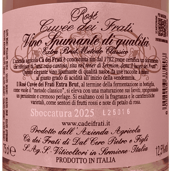 Spumante Rosé Metodo Classico Cuvee dei Frati Extra Brut VSQ - Ca dei Frati Spumante Rosé Metodo Classico Cuvee dei Frati Extra Brut VSQ - Ca dei Frati