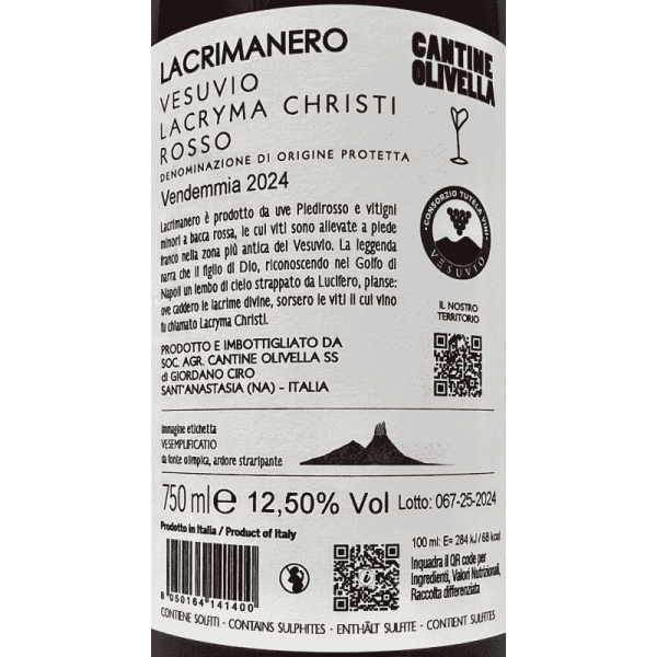 Lacryma Christi Rosso del Vesuvio Lacrimanero DOP 2024 - Cantine Olivella Lacryma Christi Rosso del Vesuvio Lacrimanero DOP 2024 - Cantine Olivella