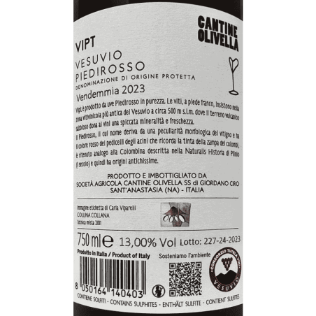 Piedirosso Vesuvio Rosso Vipt DOP 2023 - Cantine Olivella
