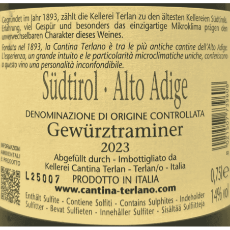 Gewürztraminer Alto Adige DOC 2023 - Cantina Terlan