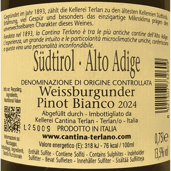 Weissburgunder Alto Adige DOC 2024 - Cantina Terlan Weissburgunder Alto Adige DOC 2024 - Cantina Terlan