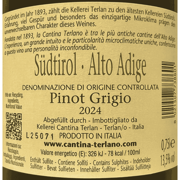 Pinot Grigio Alto Adige DOC 2024 - Cantina Terlan Pinot Grigio Alto Adige DOC 2024 - Cantina Terlan