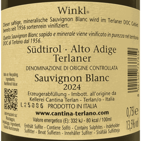 Sauvignon Blanc Winkl Alto Adige Terlano DOC 2024 - Cantina Terlan