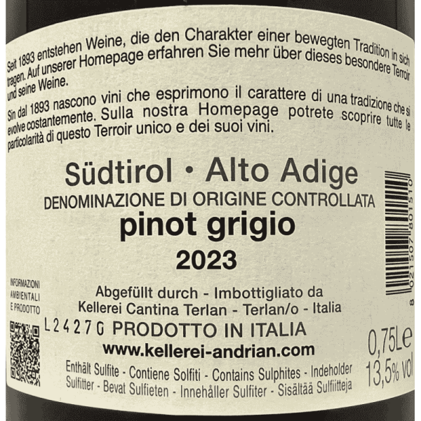 Pinot Grigio Alto Adige DOC 2023 - Cantina Andrian Pinot Grigio Alto Adige DOC 2023 - Cantina Andrian
