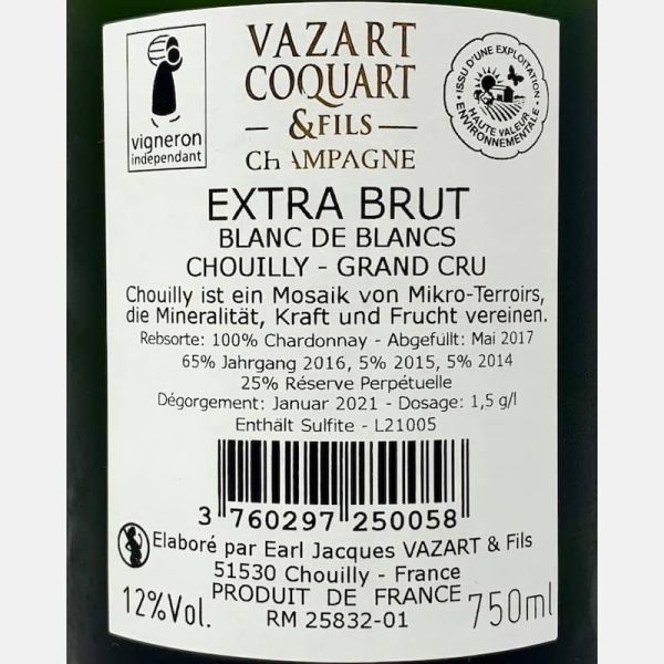 Champagne Blanc de Blancs Chouilly Grand Cru Extra Brut - Vazart Coquart & Fils Champagne Blanc de Blancs Chouilly Grand Cru Extra Brut - Vazart Coquart & Fils