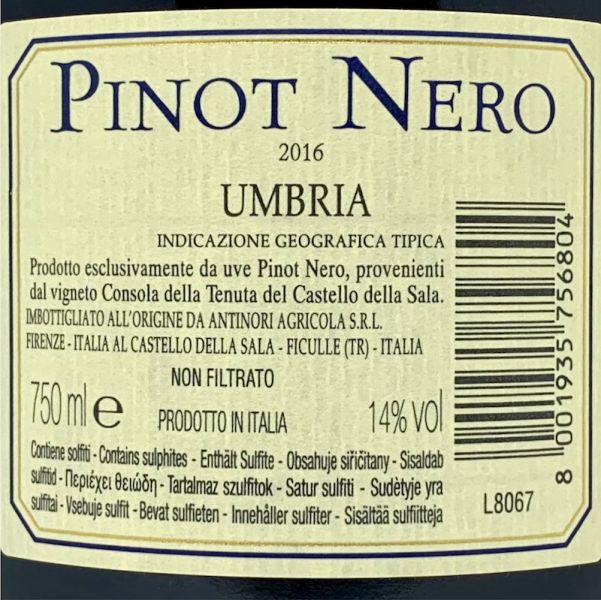 Pinot Nero Umbria IGT 2016 - Antinori Castello della Sala Pinot Nero Umbria IGT 2016 - Antinori Castello della Sala
