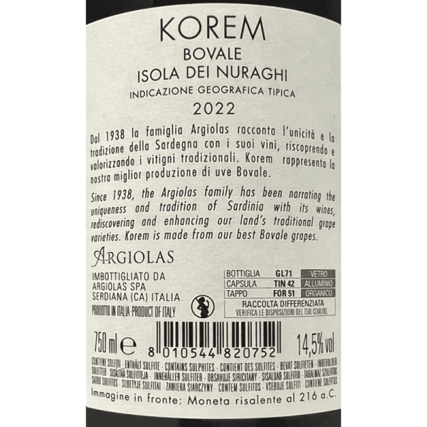 Korem Bovale Isola dei Nuraghi IGT 2022 - Argiolas