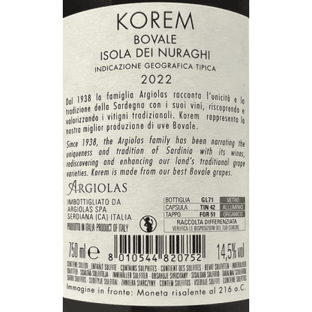 Korem Bovale Isola dei Nuraghi IGT 2022 - Argiolas