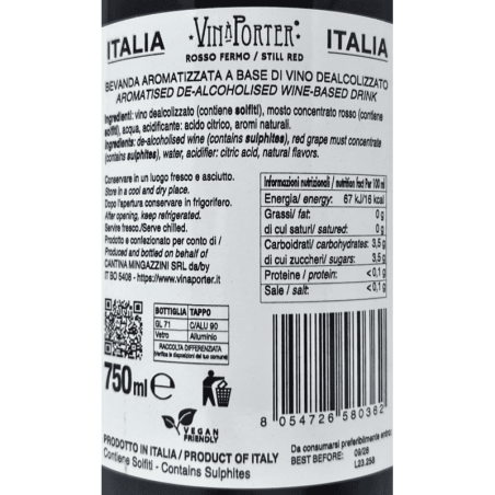 Vino Rosso Fermo Sotto Zero Dealcolato 0,0% - Vin a Porter