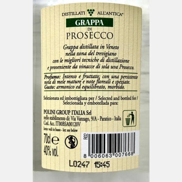 Grappa Di Prosecco 0,7L 40%Vol. - Polini Grappa Di Prosecco 0,7L 40%Vol. - Polini
