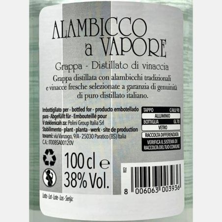 Grappa Alambicco a Vapore 1L 38% Vol. - Polini