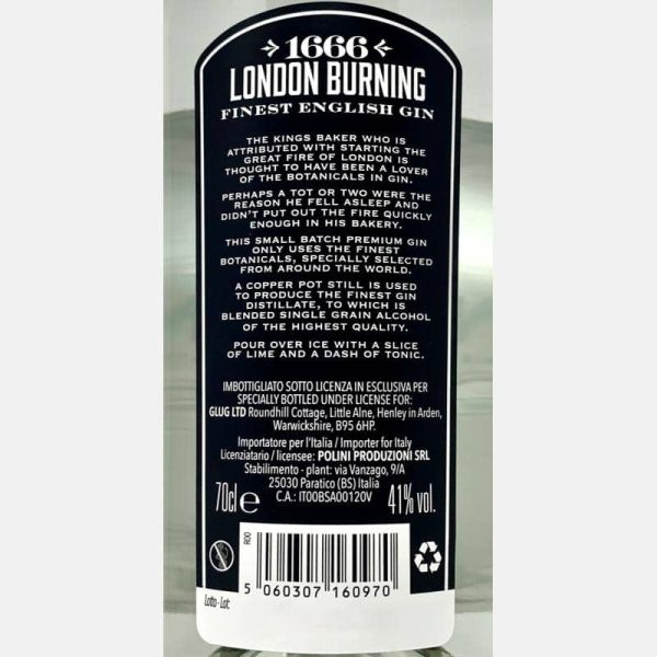 Gin London Burning 1666 0,7L 41%Vol. - Polini Gin London Burning 1666 0,7L 41%Vol. - Polini