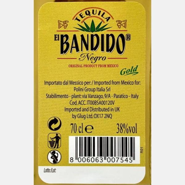 Tequila El Bandido Negro Gold Premium 0,7L 38%Vol. - Polini Tequila El Bandido Negro Gold Premium 0,7L 38%Vol. - Polini