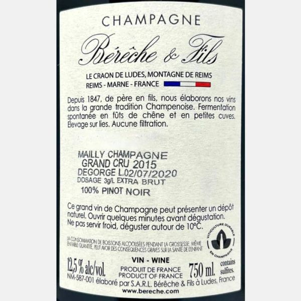 Champagne Mailly Grand Cru AOC 2015 - Bérêche & Fils Champagne Mailly Grand Cru AOC 2015 - Bérêche & Fils
