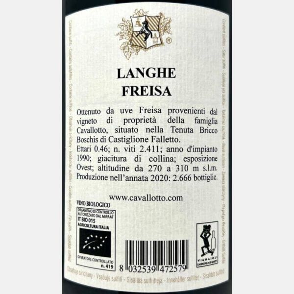 Freisa Langhe DOC 2020 Bio - Cavallotto