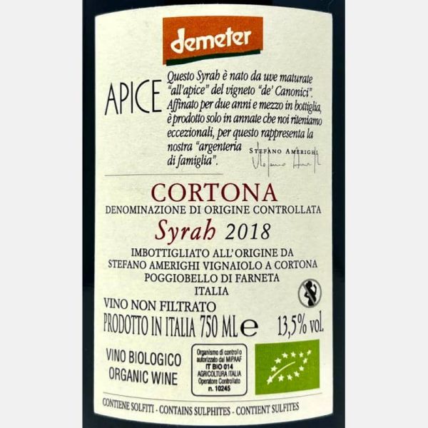 Syrah Apice Cortona DOC 2018 Bio - Stefano Amerighi Syrah Apice Cortona DOC 2018 Bio - Stefano Amerighi