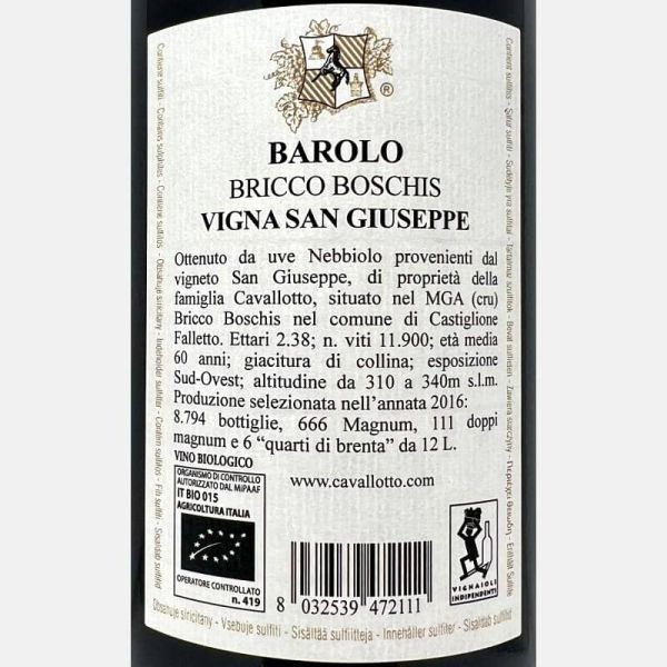 Barolo Riserva Bricco Boschis Vigna San Giuseppe DOCG 2016 Bio - Cavallotto Barolo Riserva Bricco Boschis Vigna San Giuseppe DOCG 2016 Bio - Cavallotto